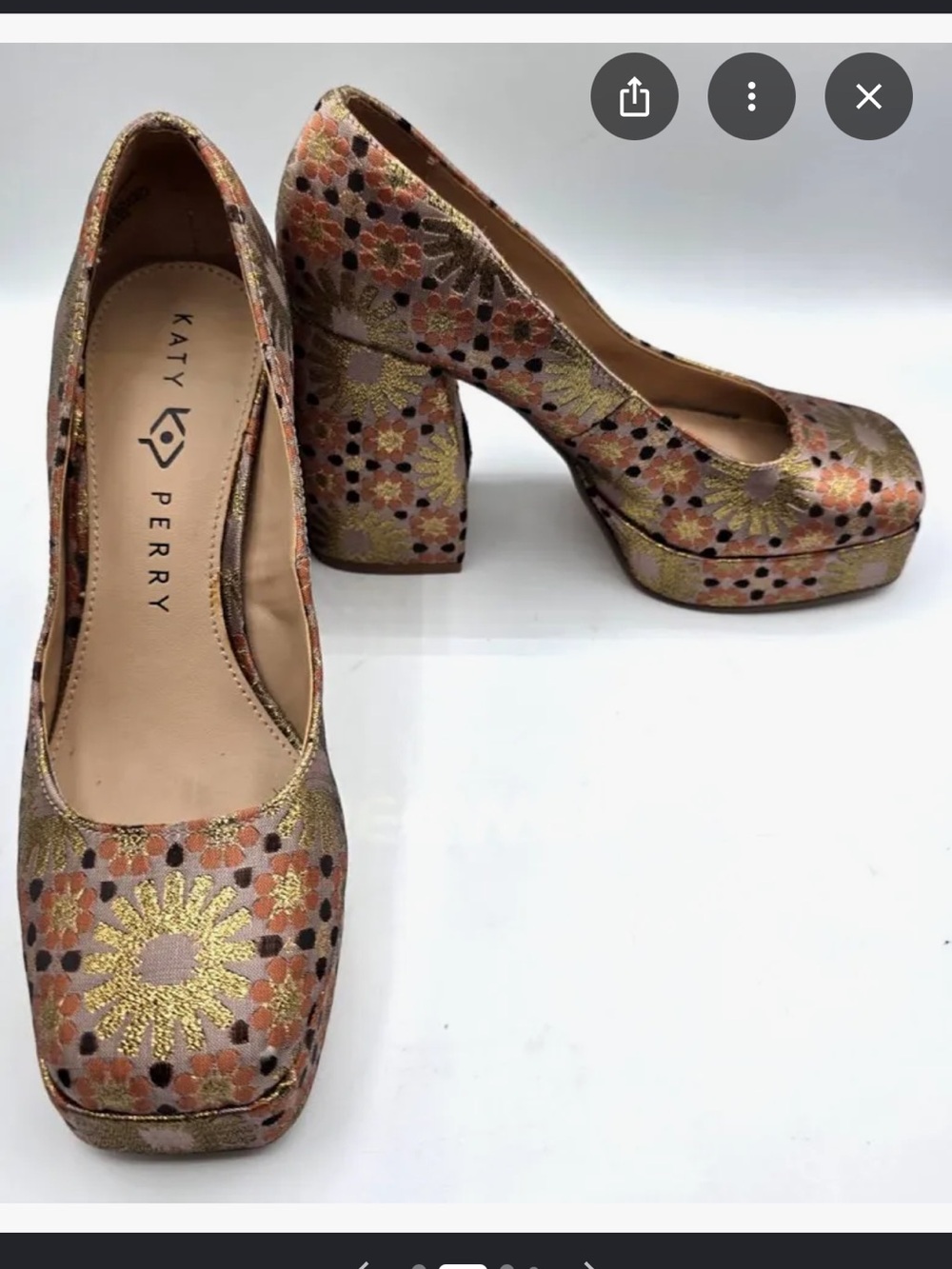 Katy Perry Collections Gold and Pink Floral Platform Block Heels